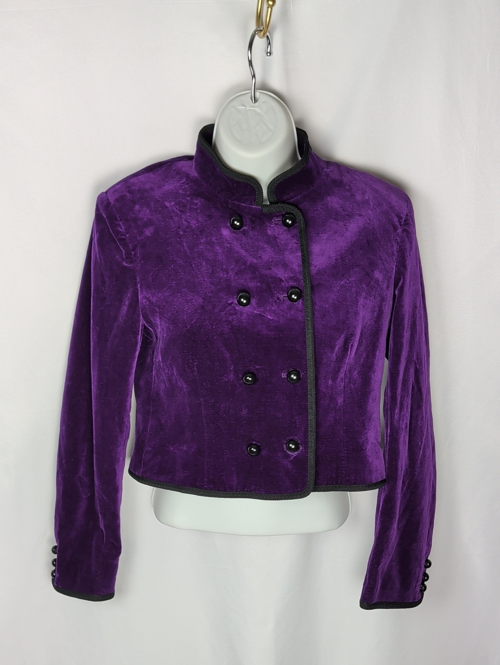 VTG JAEGER Purple Velvet Cropped Military Jacket UK10 Dark Academia
